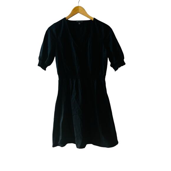 Saks Fifth Avenue Linen Blend V Neck Short Sleeve Dress Size S Small Black - Picture 2 of 8